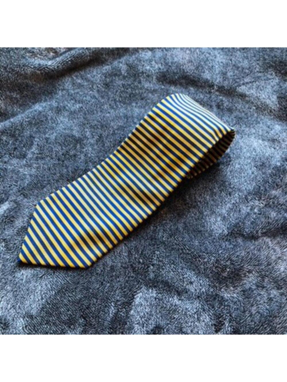 Brooks Brothers Makers Mens Tie, Blue/Gold Stripe 100% Silk Made in USA